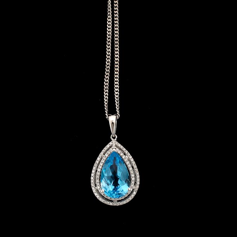 HALSSMYCKE, 18k vitguld, hänge med topas ca5,76ct och diamanter tot ca0,50ct.