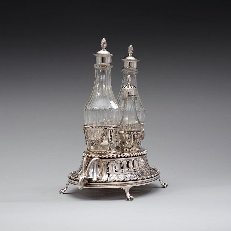 A Swedish 18th century cruet-set, marks of Stephan Westerstråhle, Stockholm 1795.