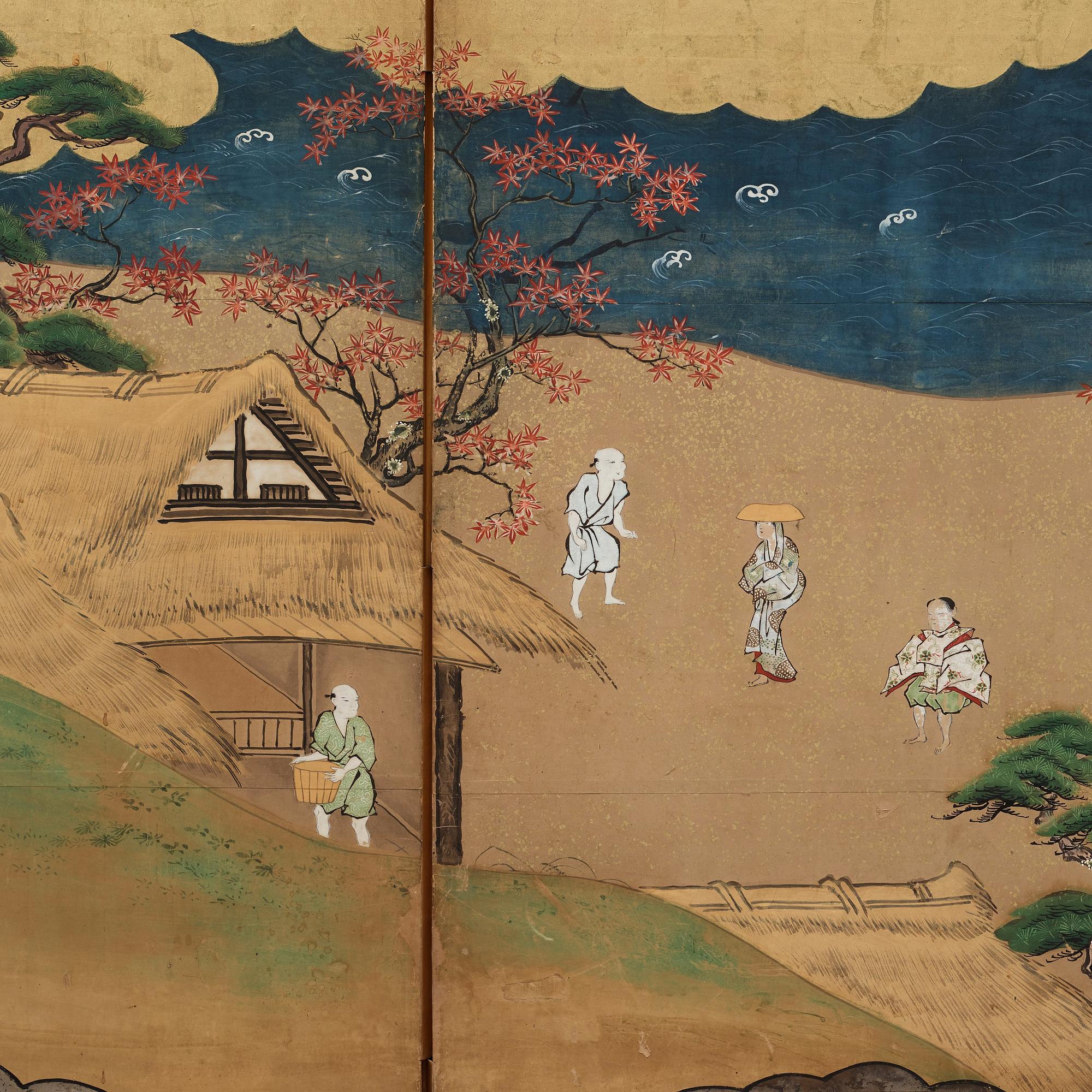 A pair of Japanese six panel screens, Edo period, 19th Century.