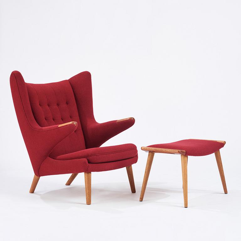 Hans J. Wegner, a Papa Bear chair and ottoman, Denmark, probably 1950s-1960s.