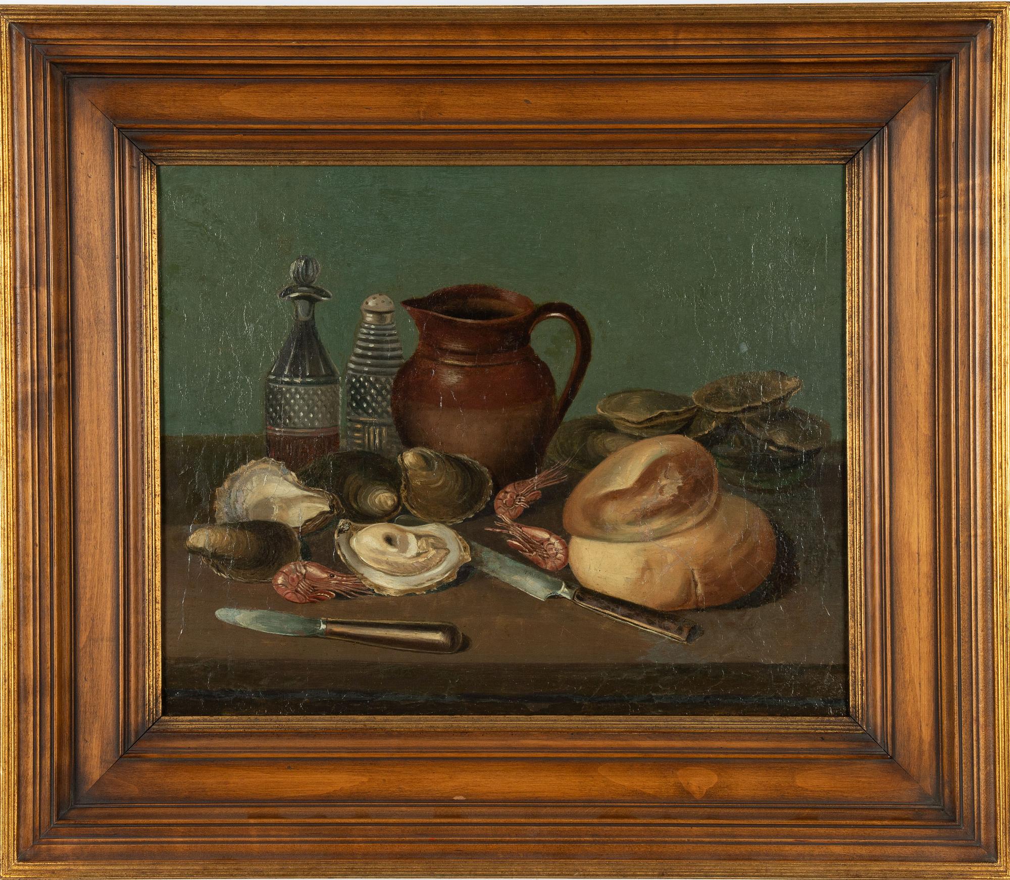 Lars Henning Boman, hans krets, Stilleben med skaldjur, knivar ock skinkstek.