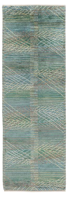 Barbro Nilsson, a runner, 'Marina, grön', knotted pile, c. 469 x 158 cm, signed AB MMF BN.