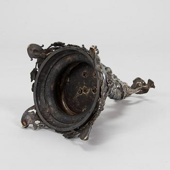 Silver-plated horn decoration, the end of 19th century. Height 93 cm.
