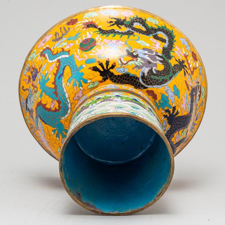 A large Chinese cloisonne 'Imperial Yellow' ceramonial bowl, 20th century.