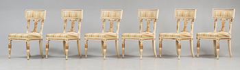 Six late Gustavian early 19th century chairs.