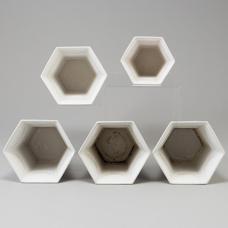 FIVE "EMPIRE" PORCELAIN FLOWER POTS, Prins Eugen, Gustavsberg.