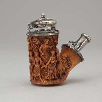 A Swedish birch carved pipe bowl by S.Isberg (not signed) dated 1856.