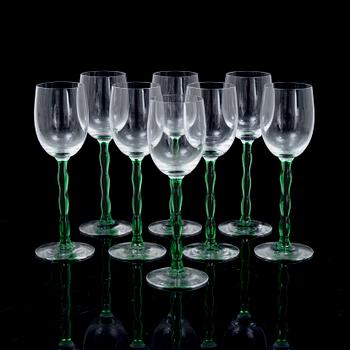 Gunnar Cyrén, eight white wine glasses, 'Nobel', Orrefors.