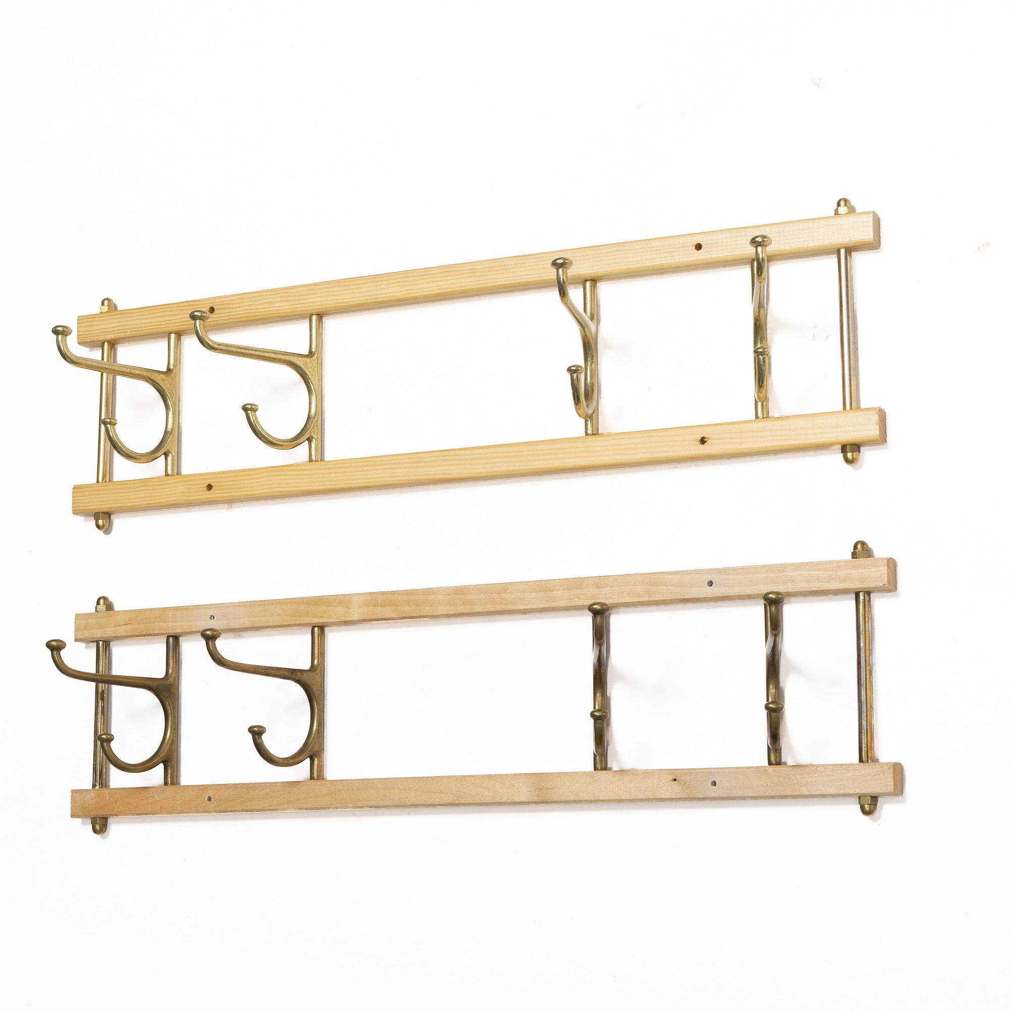Coat hooks, a pair, “Dekorativ”, Skoglunds metallgjuteri, Anderstorp, 1950s/60s.