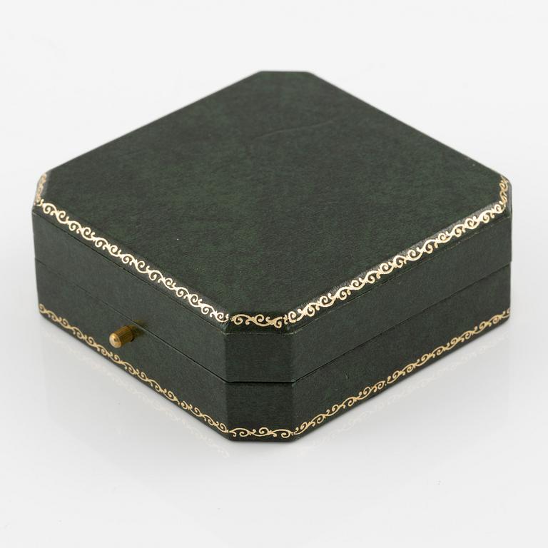 Brooch 18K gold set with round brilliant-cut diamonds as well as emeralds, sapphires, and rubies.