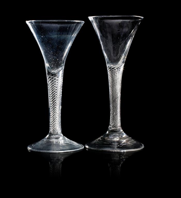 A pair of English wine glasses, 18th Century. (2).