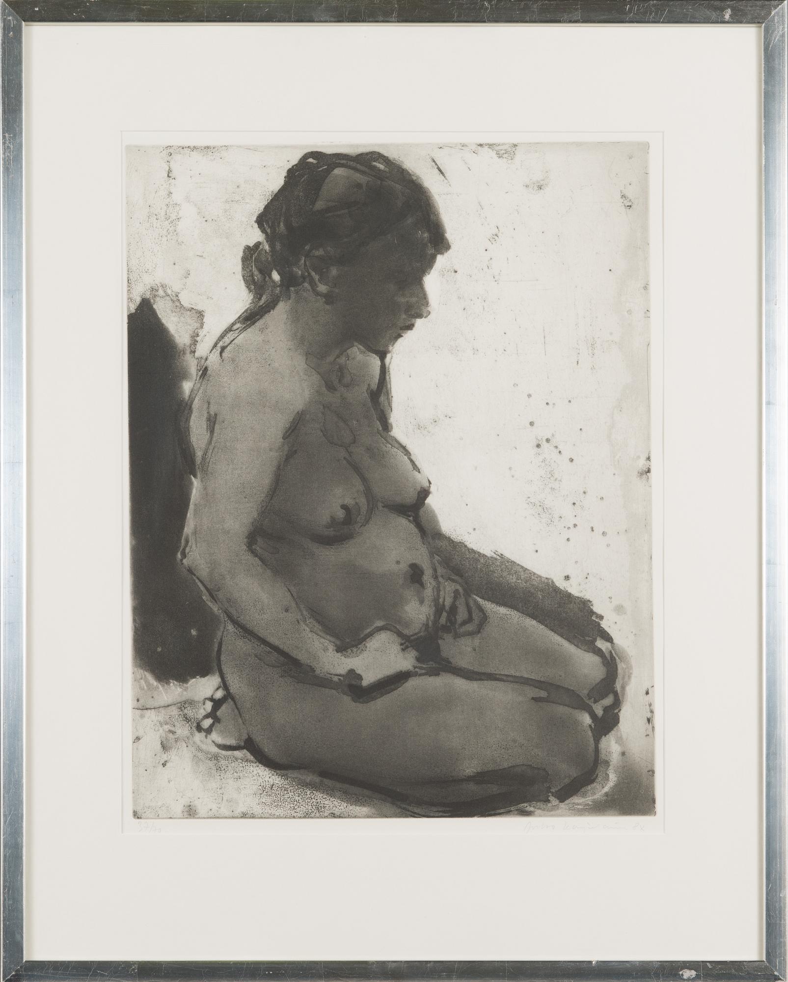 Juho Karjalainen, etsning, 2 st, signerade.