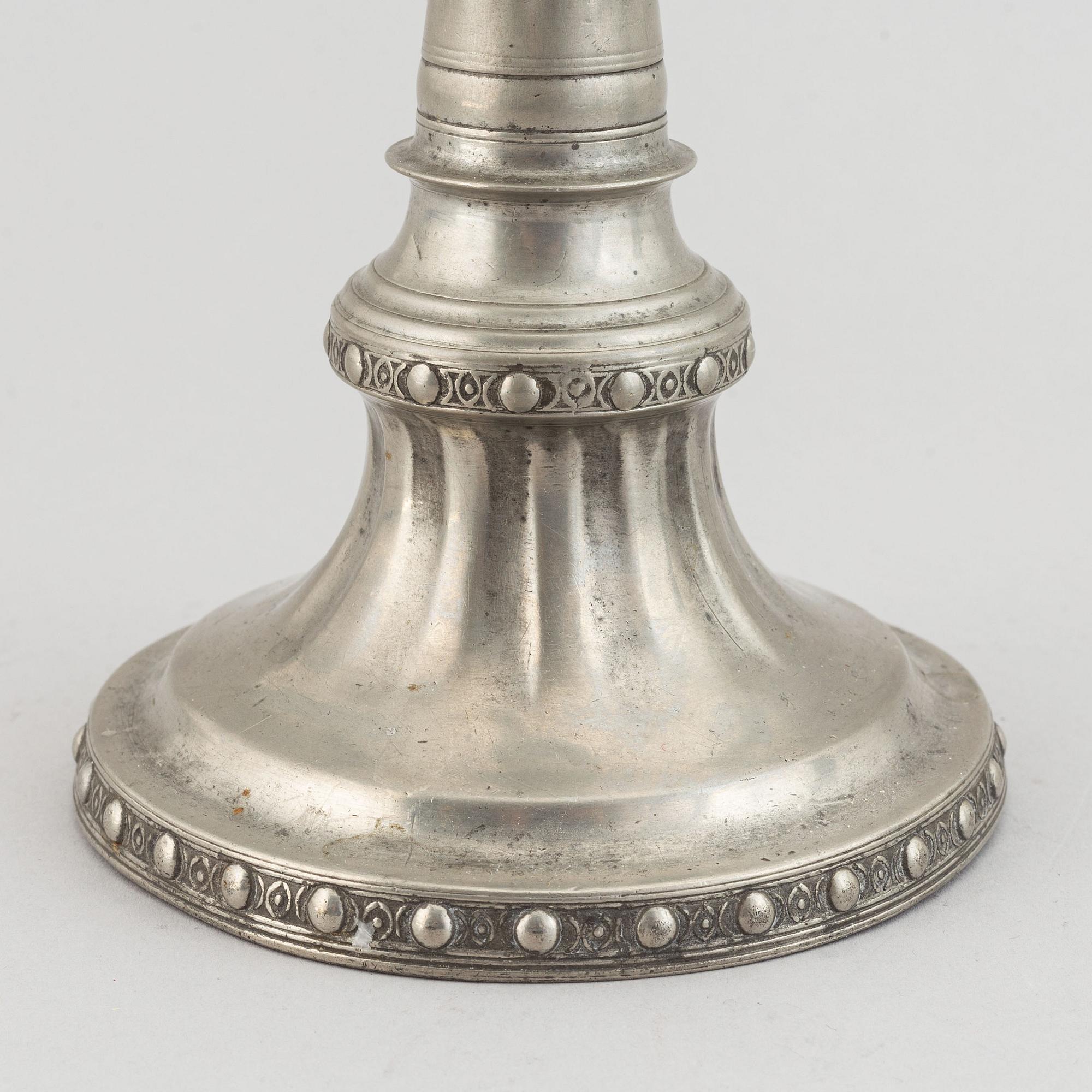 2+1 swedish pewter candlesticks, mark of Martin Gustaf Moberg, Jönköping 1791-93.