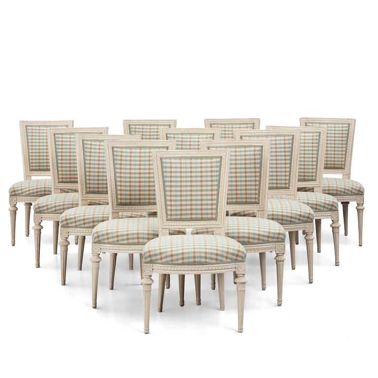 A matched set of twelve Gustavian chairs, second part of the 18th century.