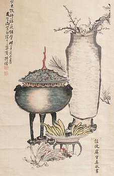 RULLMÅLNING, tusch och färg på papper, av Xiang Ziheng, Kina, signerad och daterad år 1911.