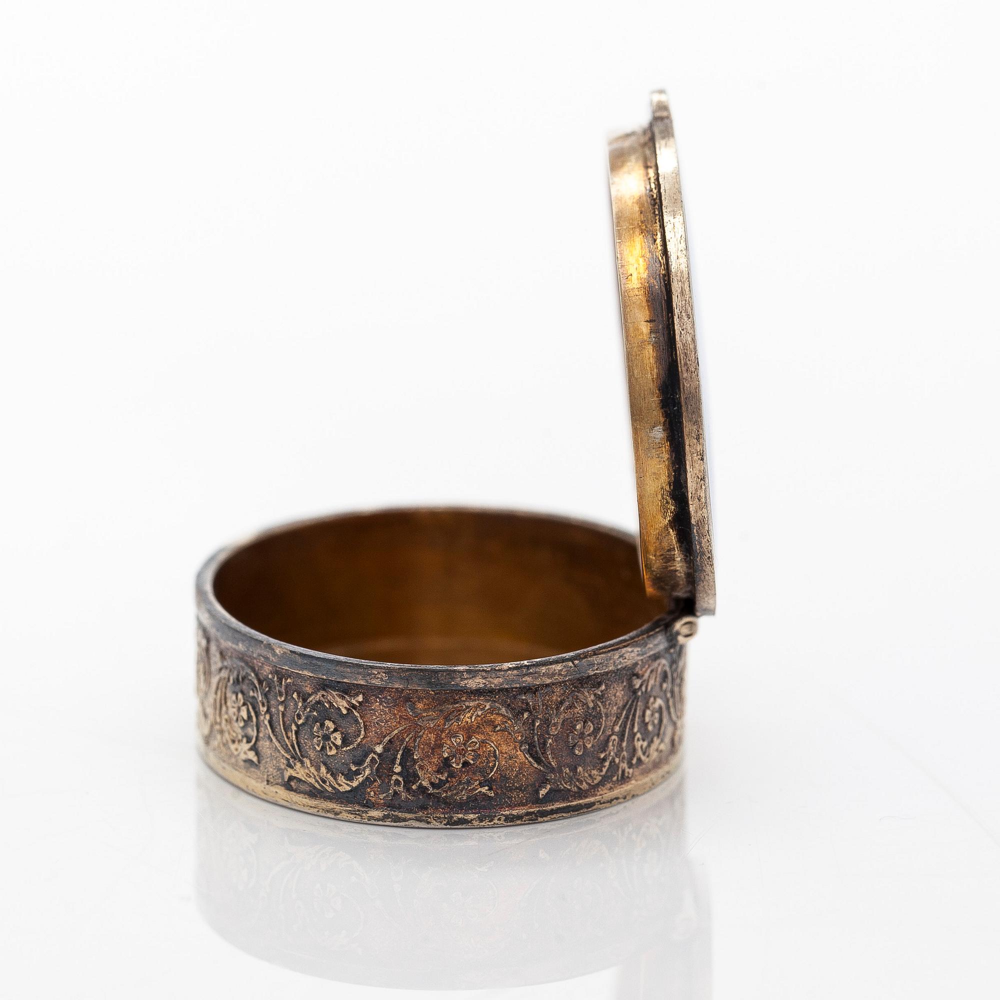 A gilded silver and enamel box, Marius Hammer, Norway, and a pendant in silver and enamel.