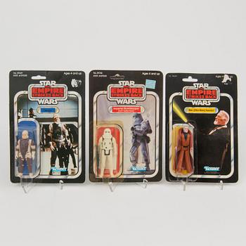 A lot of three vintage Star Wars figures in Empire Strikes Back packaging Kenner 1980s.