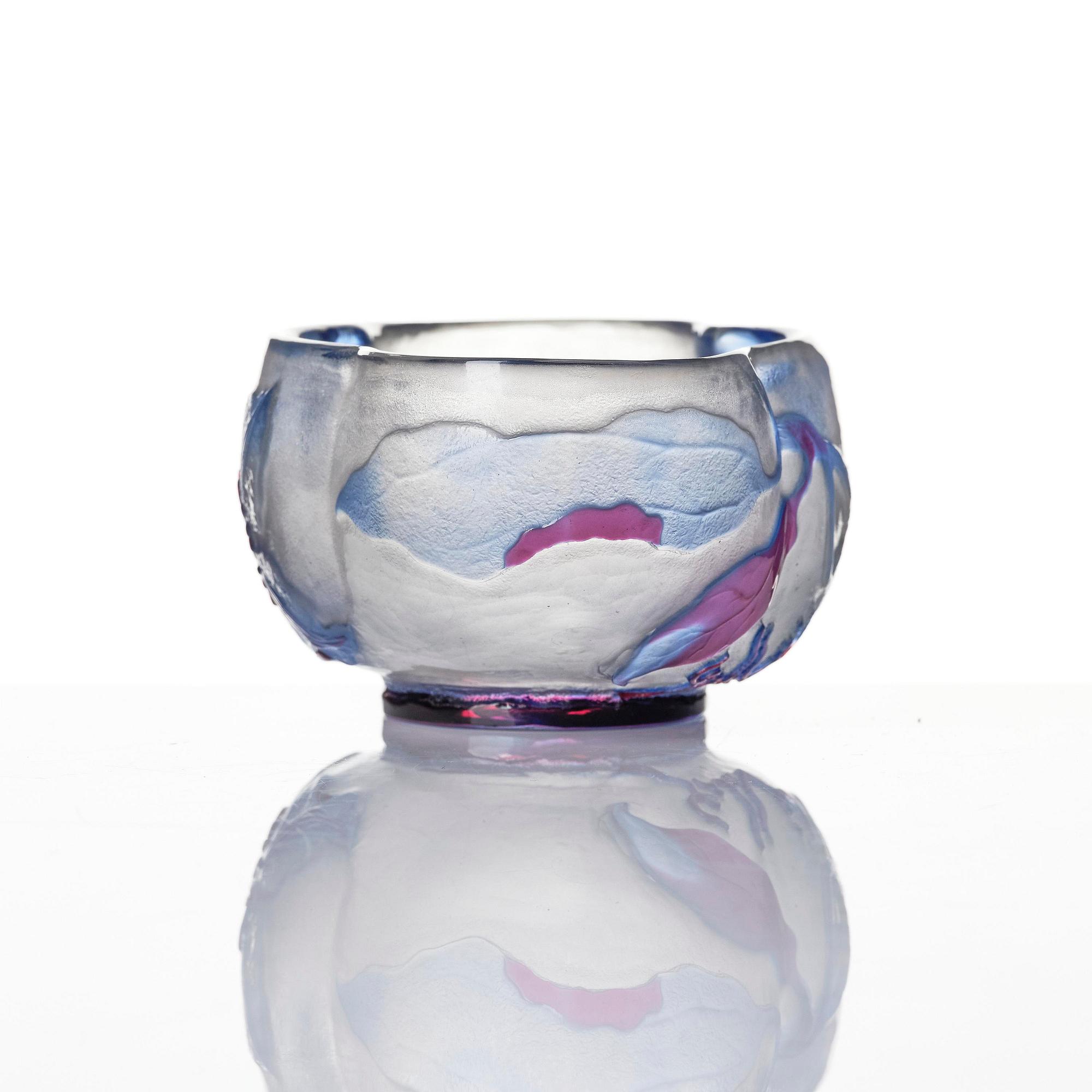 Emile Gallé, an Art Nouveau cameo glass vase and a fire-poilshed cameo glass bowl, Nancy, France.