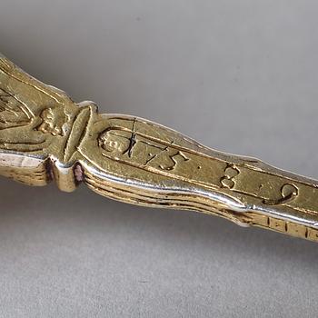 SKED, med kerubknopp, silver, oidentifierad mästarstämpel, troligen Sverige 1500-talets slut, renässans.