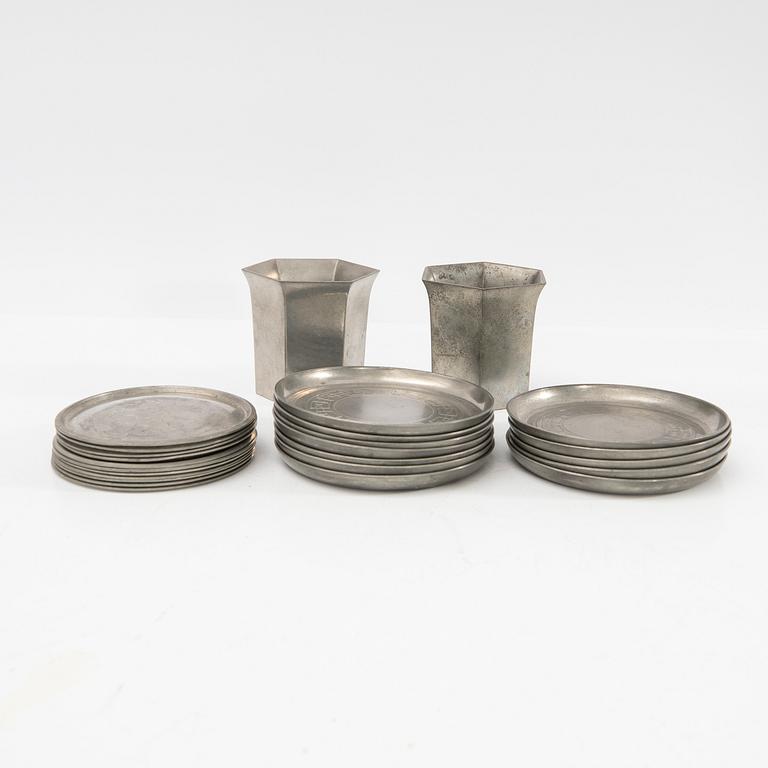 Just Andersen, glass coasters and cups, 23 + 2, Denmark, first half of the 20th century.