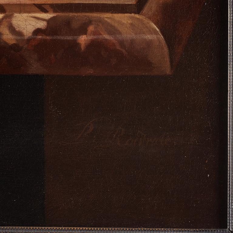 Pieter Gerritsz. van Roestraten, Still lite with objects of silver, fruits and a knife.
