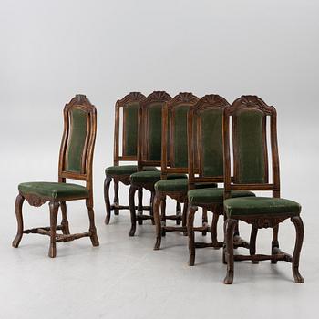 Six late Baroque chairs, 18th century.