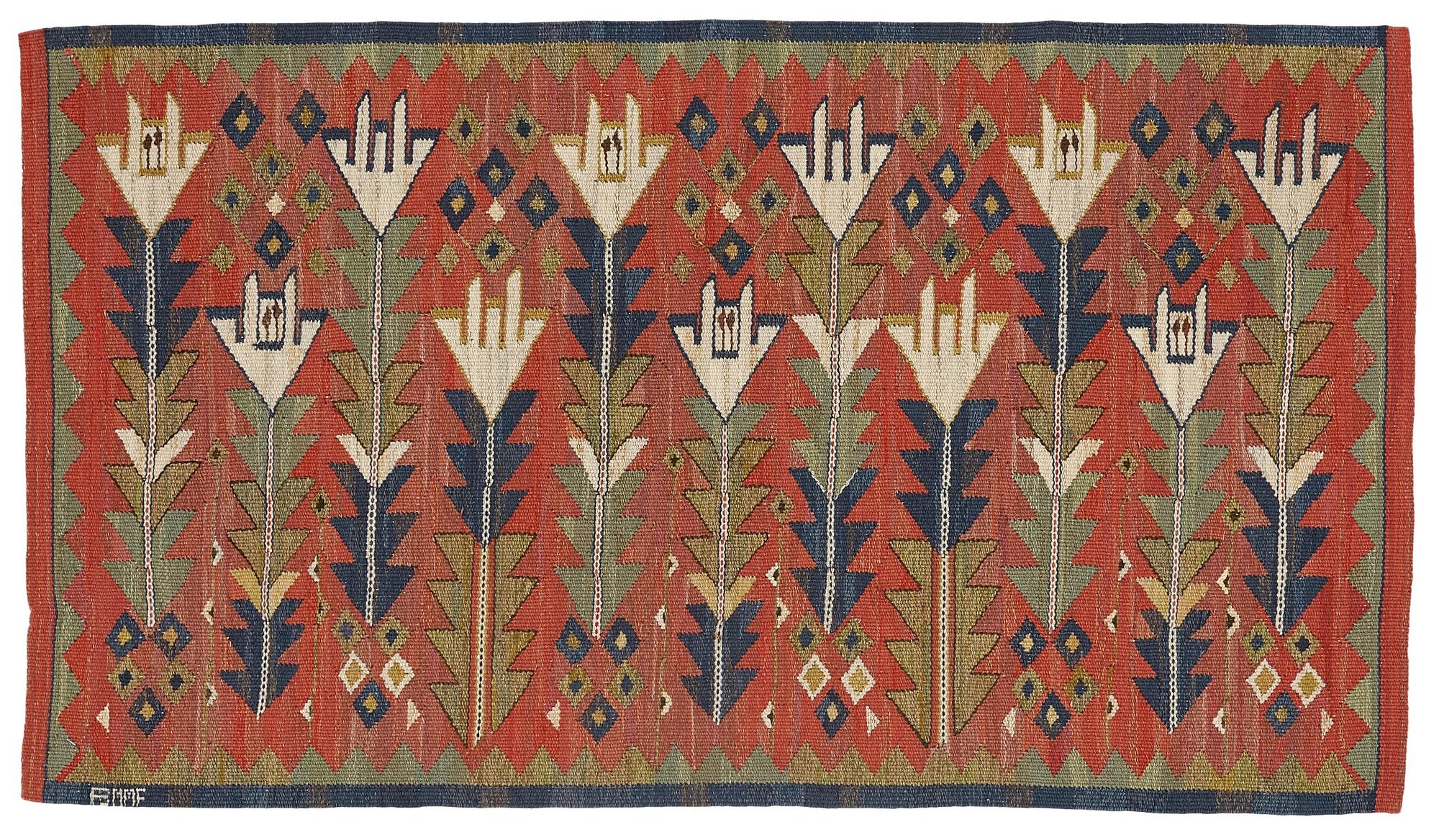 Märta Måås-Fjetterström, Vävnad, "Röda Liljan", gobelängteknik, ca 70-71,5 x 125,5-126 cm, signerad AB MMF.