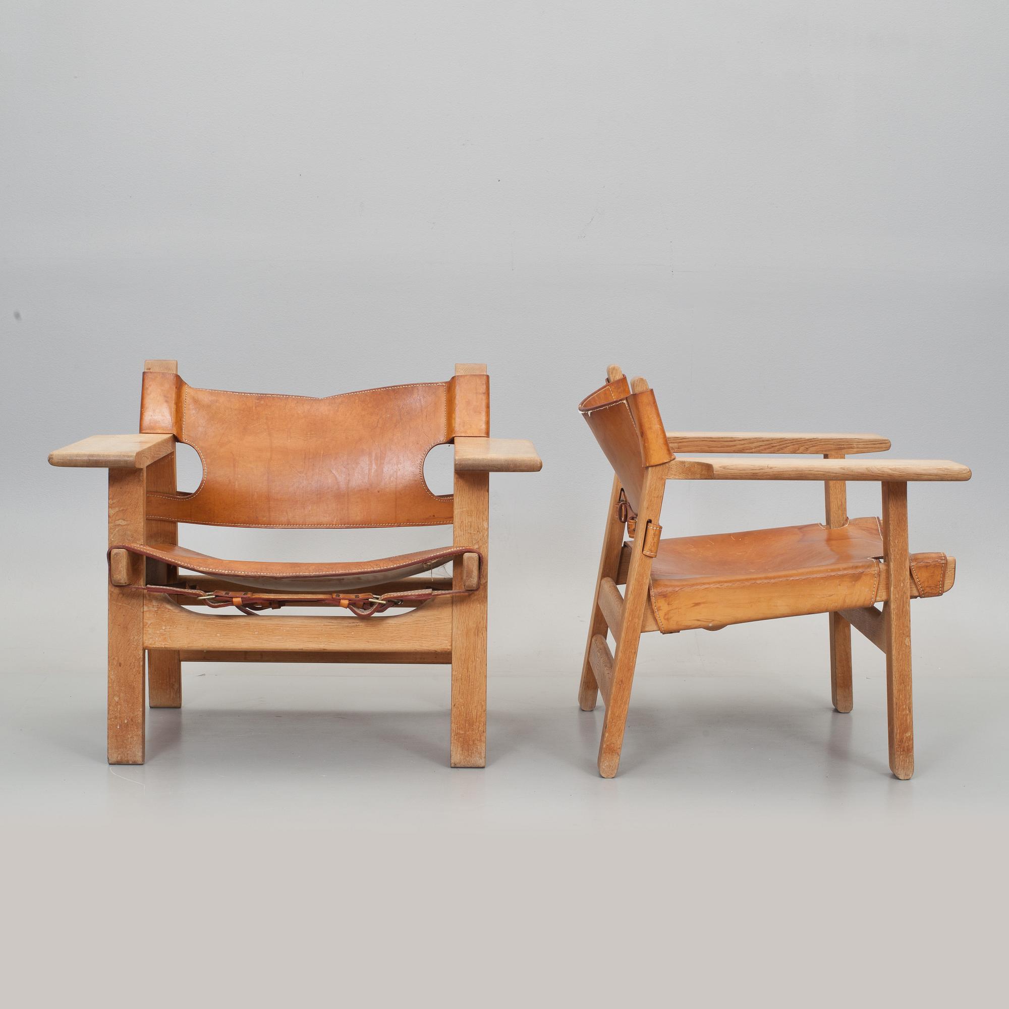 FÅTÖLJER, ett par, "Spanska stolen", Börge Mogensen för Fredericia Stolefabrik, Danmark.