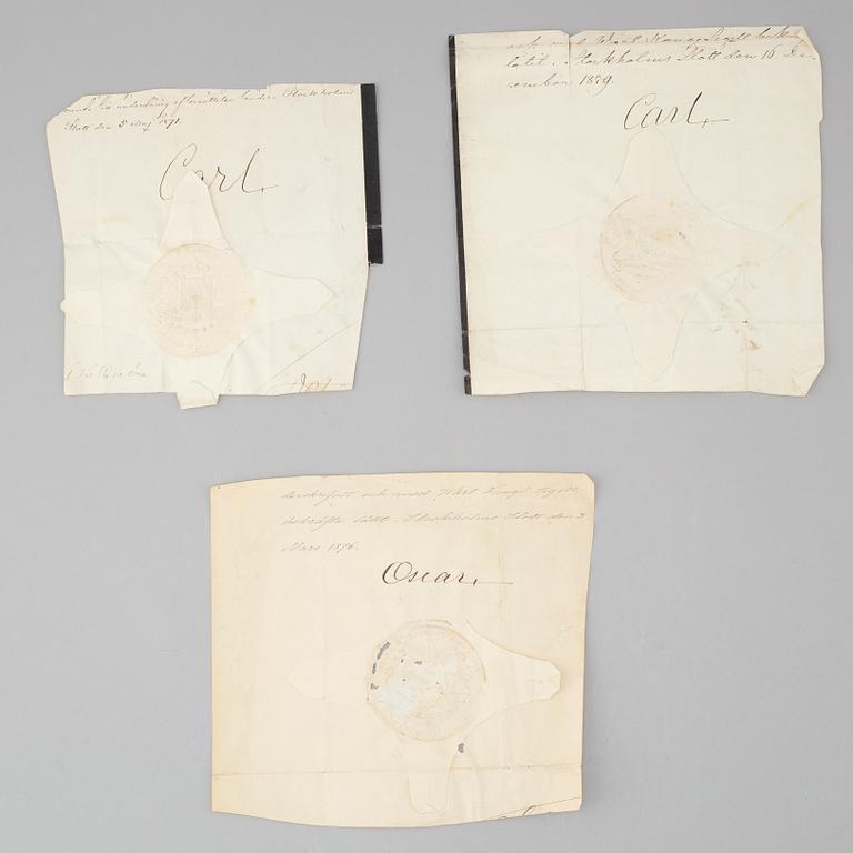 Royal signatures by Carl XV & Oscar II.