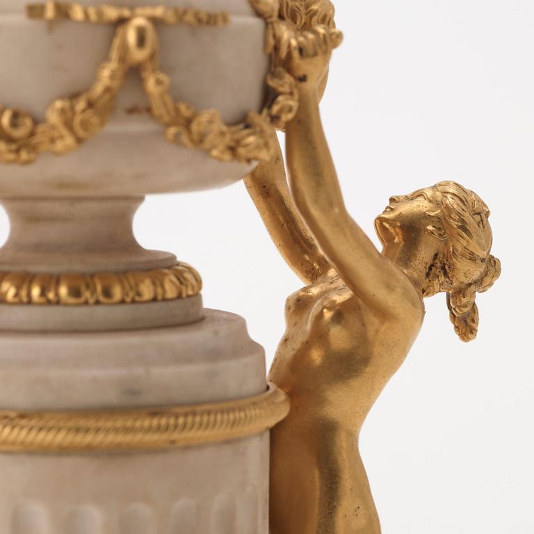 A Louis XVI ormolu and marble centrepiece "Monument Antique", possibly from the workshop of Pierre Gouthière.