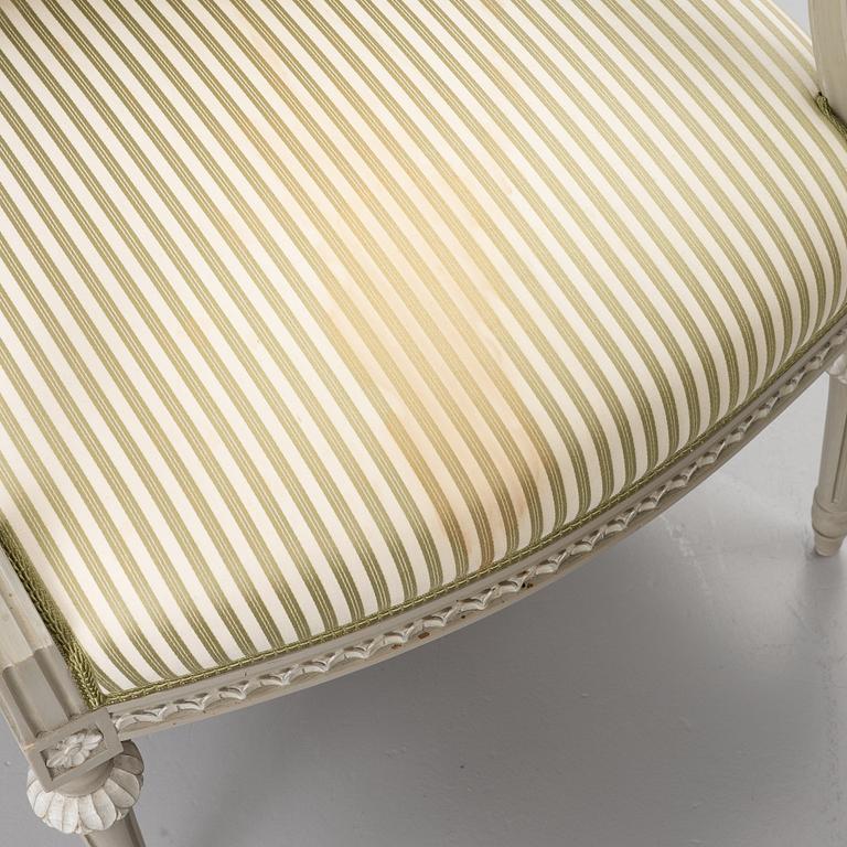 Armchairs, 5 in the Gustavian style, 20th century.