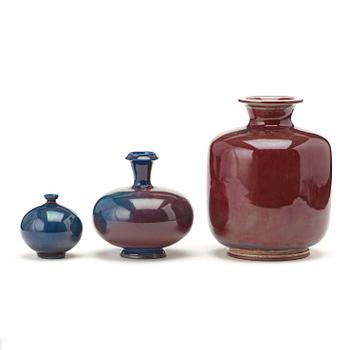 Berndt Friberg, a set of three stoneware vases, Gustavsberg studio 1970-72.