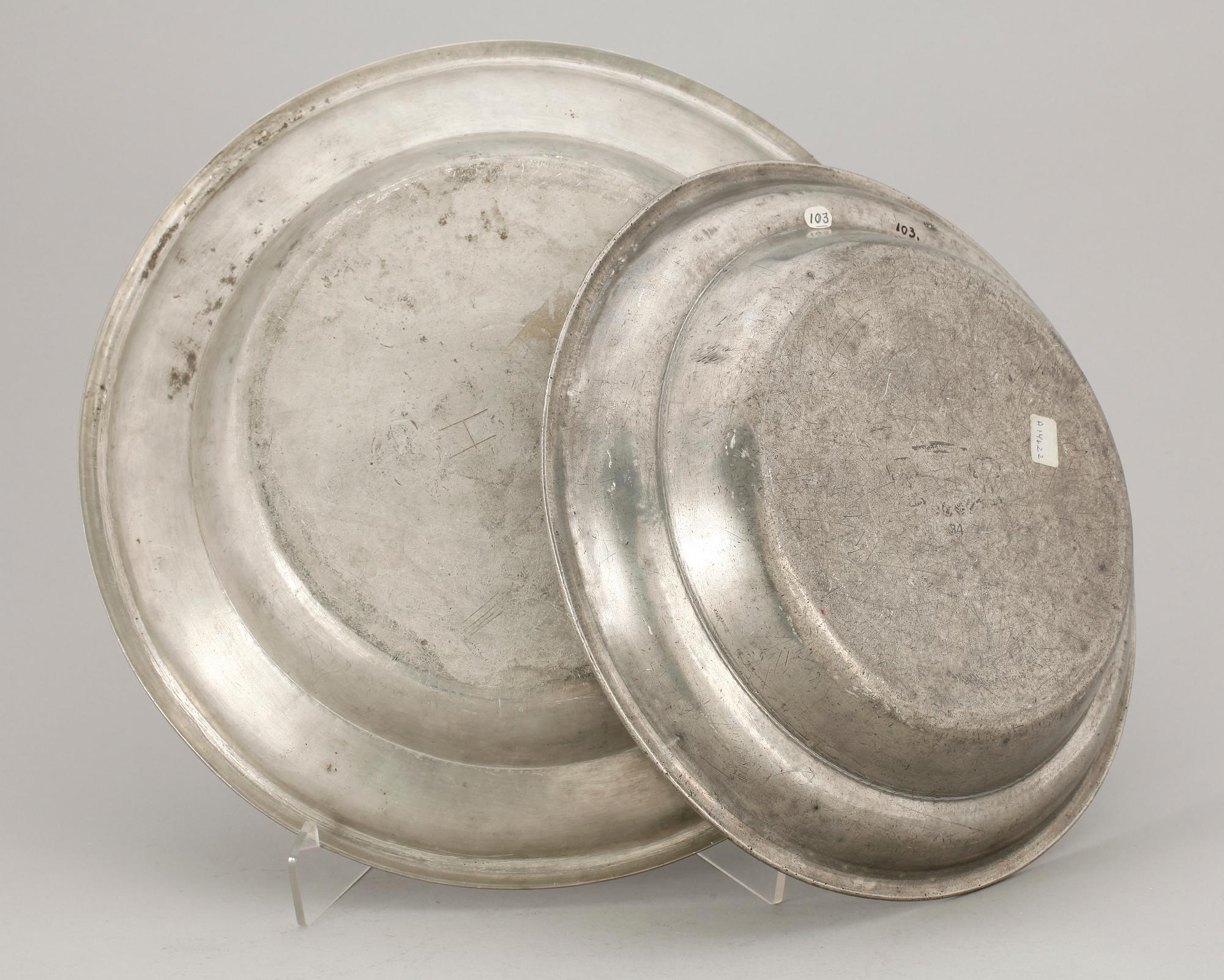 SKÅLFAT, ett par, tenn, bla Sven Ekström Norrköping, 1800-tal.