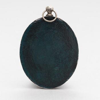 A silver and mother-of-pearl icon, Russian import mark, Moscow 1908-17.