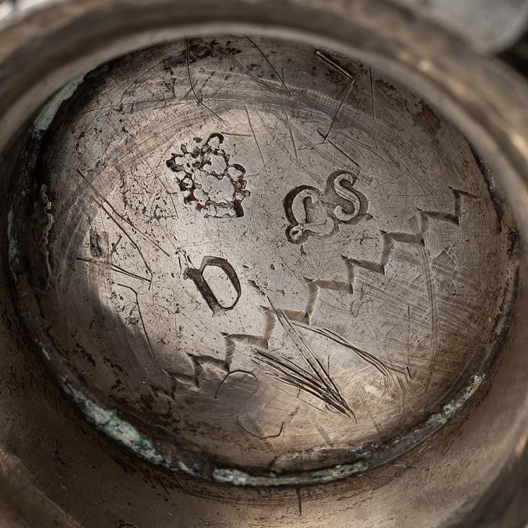 A pair of Swedish mid 18th century parcel-gilt silver beakers, mark of Laurens Stabeus, Stockholm 1751.