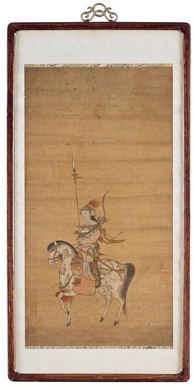 A painting of a soldier on a horse, Qing dynasty, 19th century.