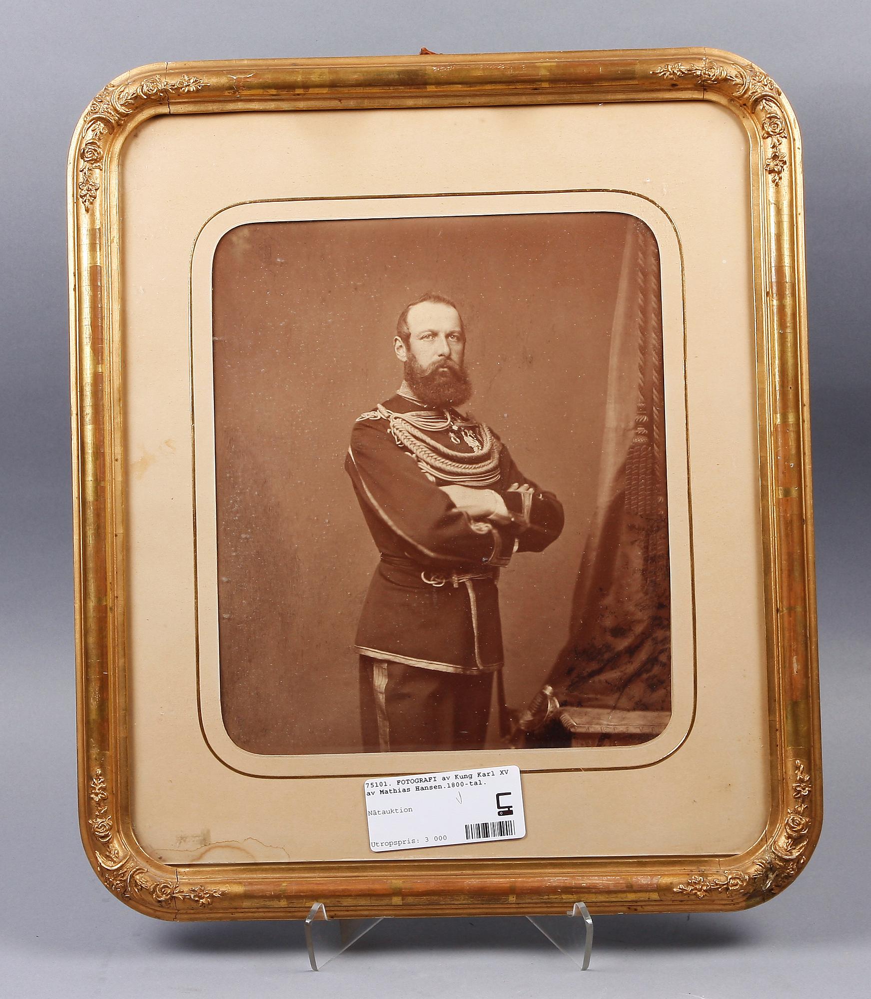 FOTOGRAFI föreställande Kung Karl XV, av Mathias Hansen, 1800-tal.