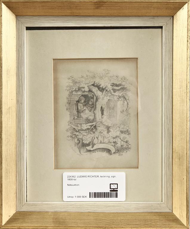 (klart) LUDWIG RICHTER, teckning, sign, 1800-tal.