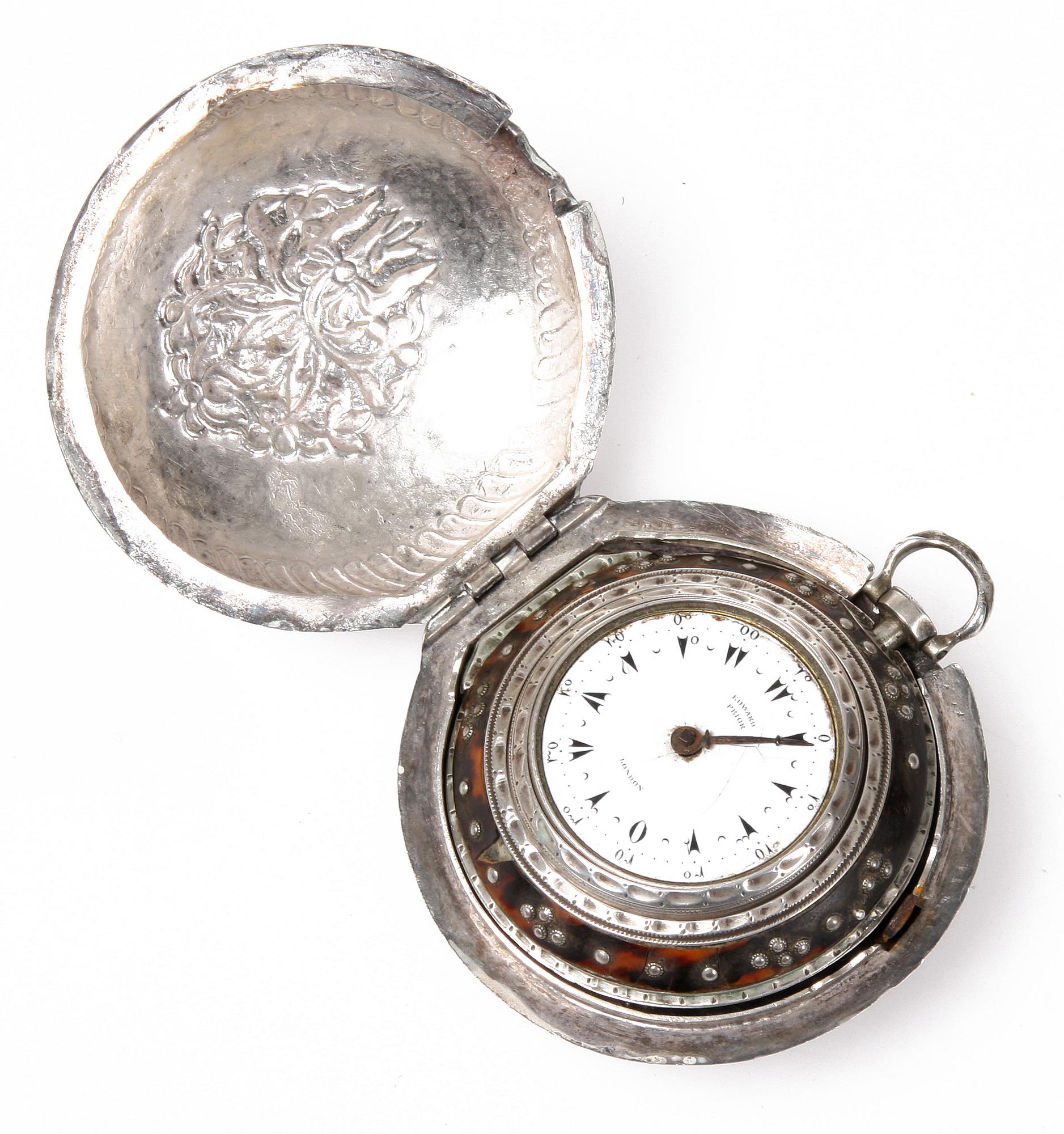 FICKUR, i fodral, silver, 1700/1800-tal.