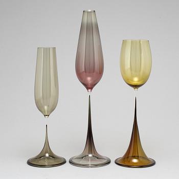 Nils Landberg, a set of three "Tulip" glass vases, Orrefors Expo.