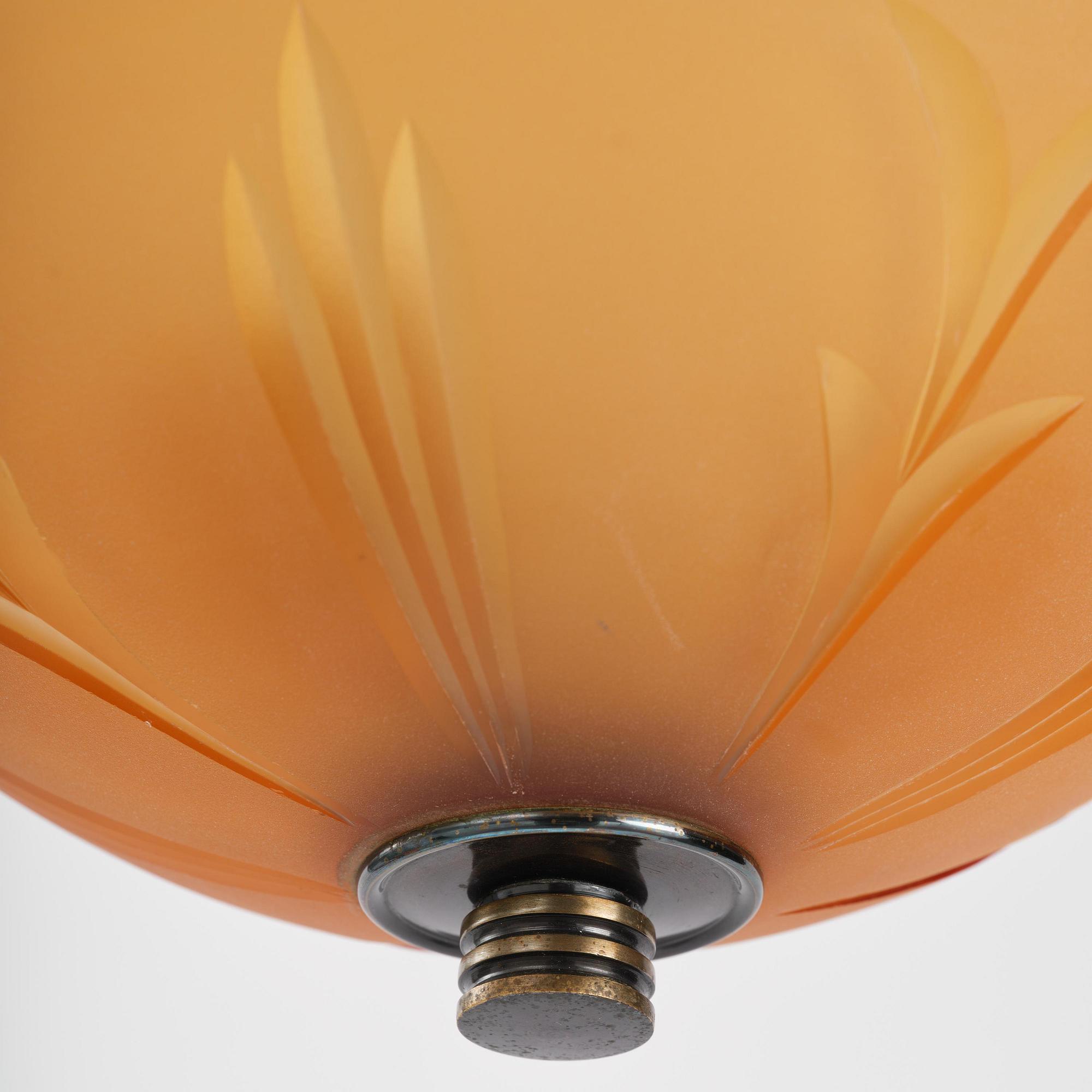 Edward Hald, a pair of ceiling lamps, Orrefors, 1930s.