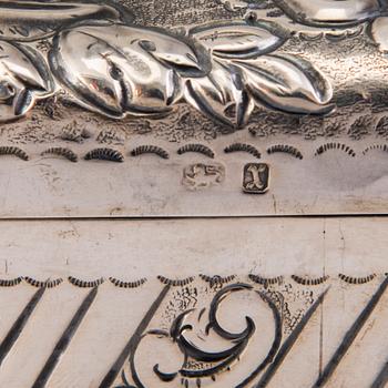 A silver cigar box, mark of A. & J. Zimmerman, Birmingham 1897.
