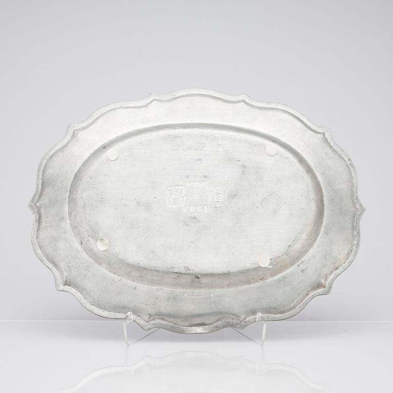 A Swedish Rococo pewter dish by J G Ryman (active in Stockholm 1761-1797), 1785.