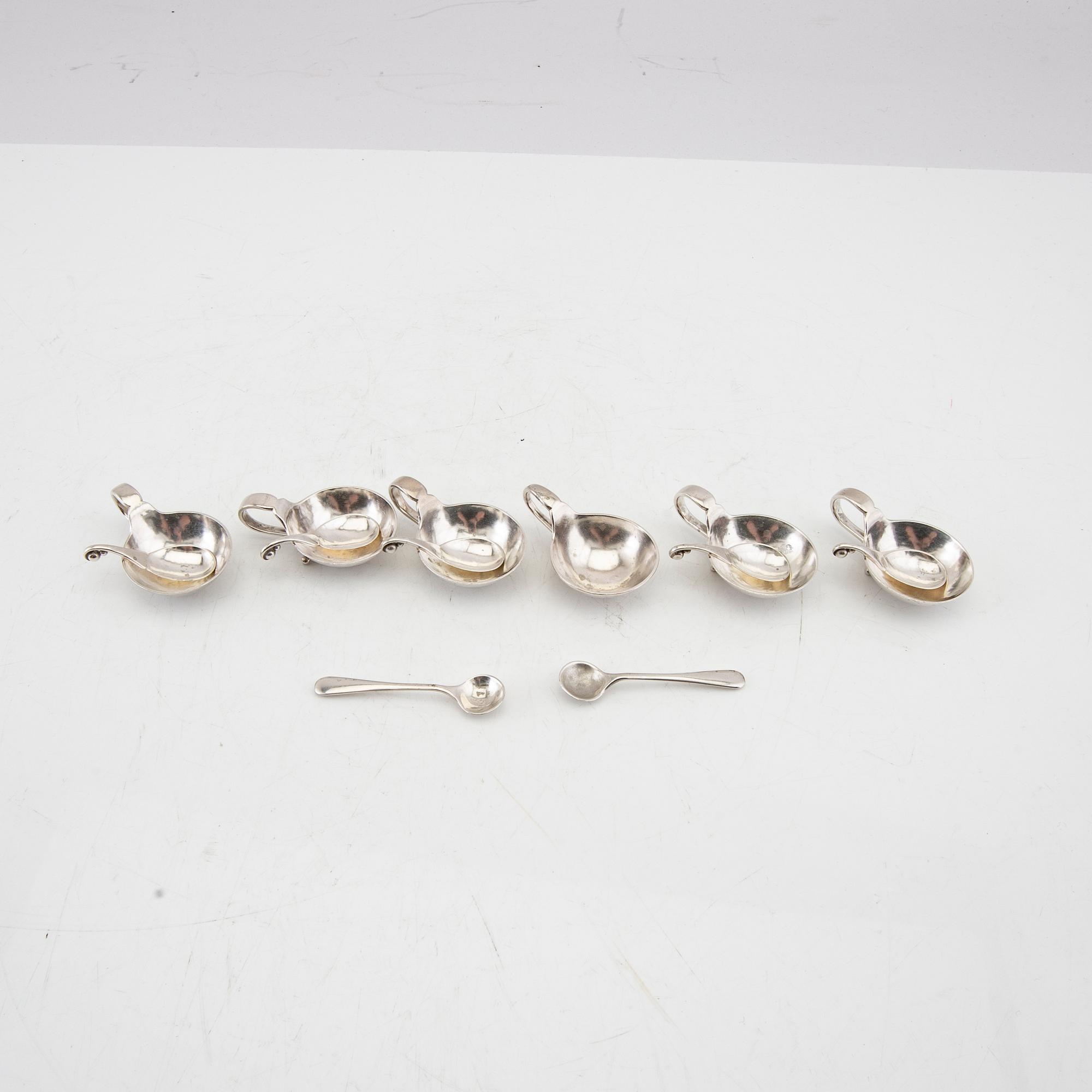 Georg Jensen, saltkar med skedar 6 st Danmark 1920/30-tal.