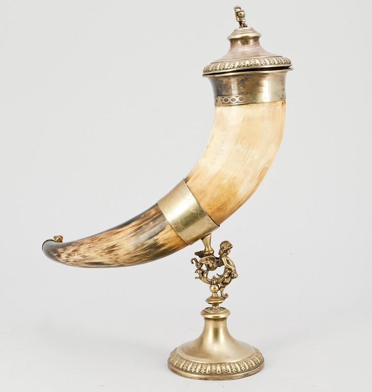 DRYCKESHORN, ben och nysilver, omkring 1900.