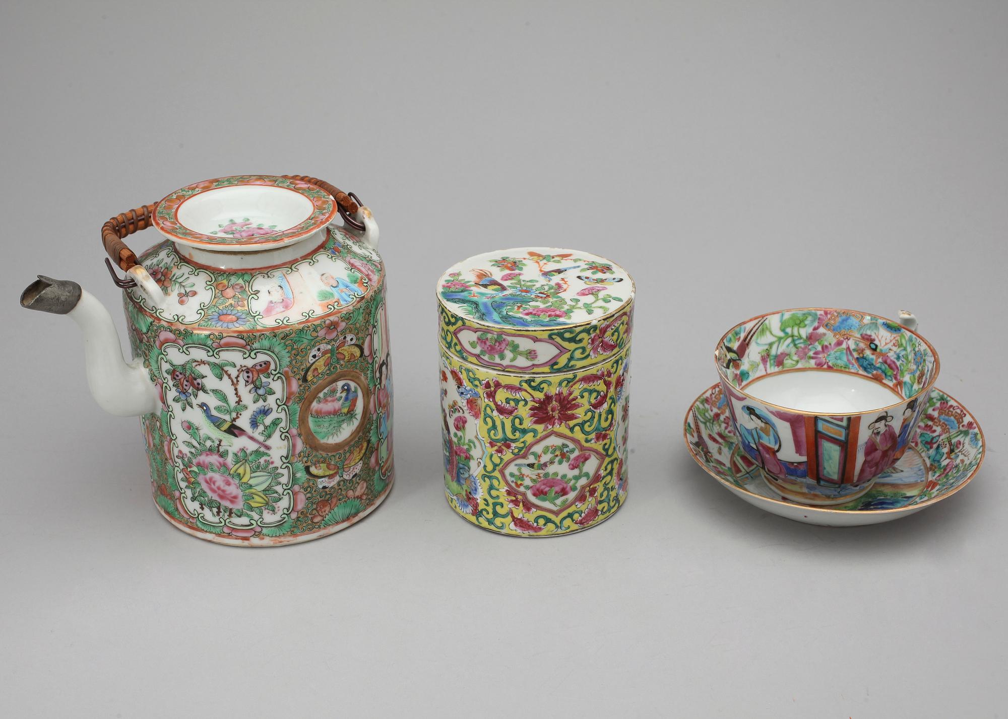 PARTI PORSLIN, 3 delar, Kanton, Kina, 1800- samt 1900-tal.
