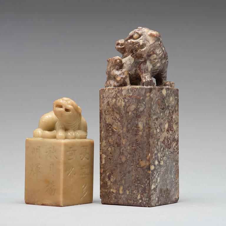 Two carved stone seals, circa 1900.
