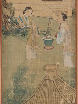 A painting of court-ladies in a garden, Qing dynasty, presumably 18th century.