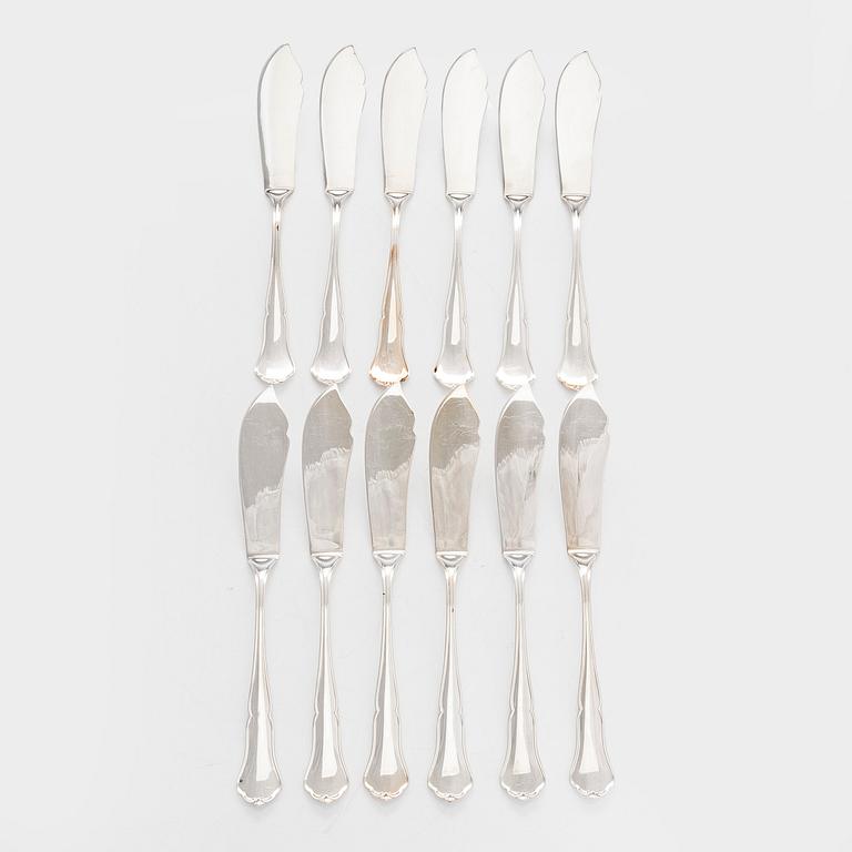 A 24-piece set of silver fish cutlery, 'Chippendale', Kultakeskus, Hämeenlinna 1998.