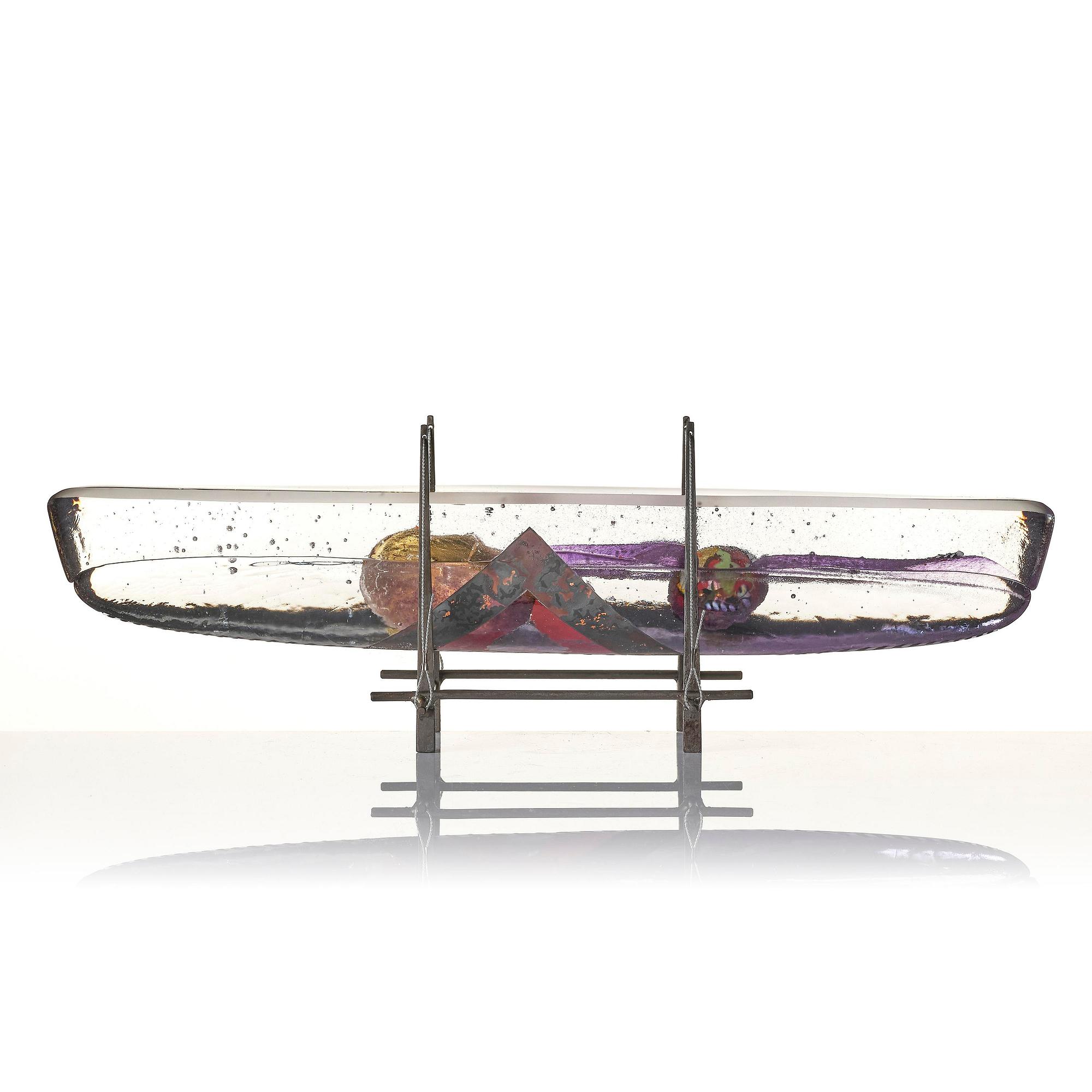 Bertil Vallien, unik skulptur, båt, "Voyage XVII", sandgjutet glas, Kosta Boda.